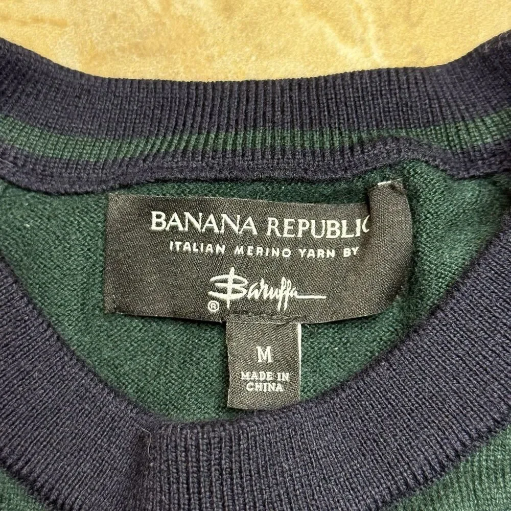 Banana Republic Men’s Merino Wool By Baruffa Sweater M Sea Green Navy Raglan